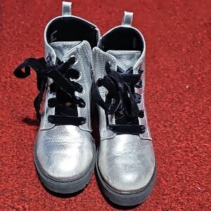 Kids Silver Lace-Up Boots